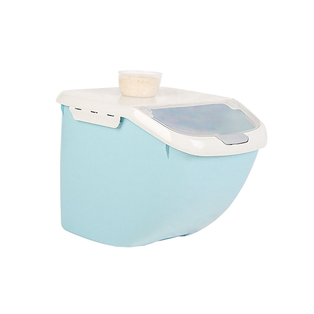 Opslag container Plastic rijstcontainer granen dispenser rijst emmer droge voedsel opbergdoos voor keuken graan opslag blauw roze Keuken (Color : Blue, Grootte : 34X21X18cm
