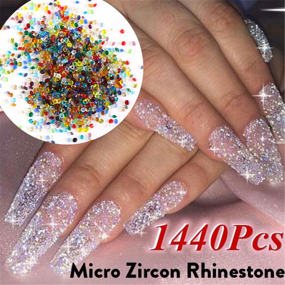 1440 Stks/zak 1.1 Mm Zirkoon Micro Steentjes Conische Strass Mini Nail Art Strass Nail Art Decoraties Losse Steentjes