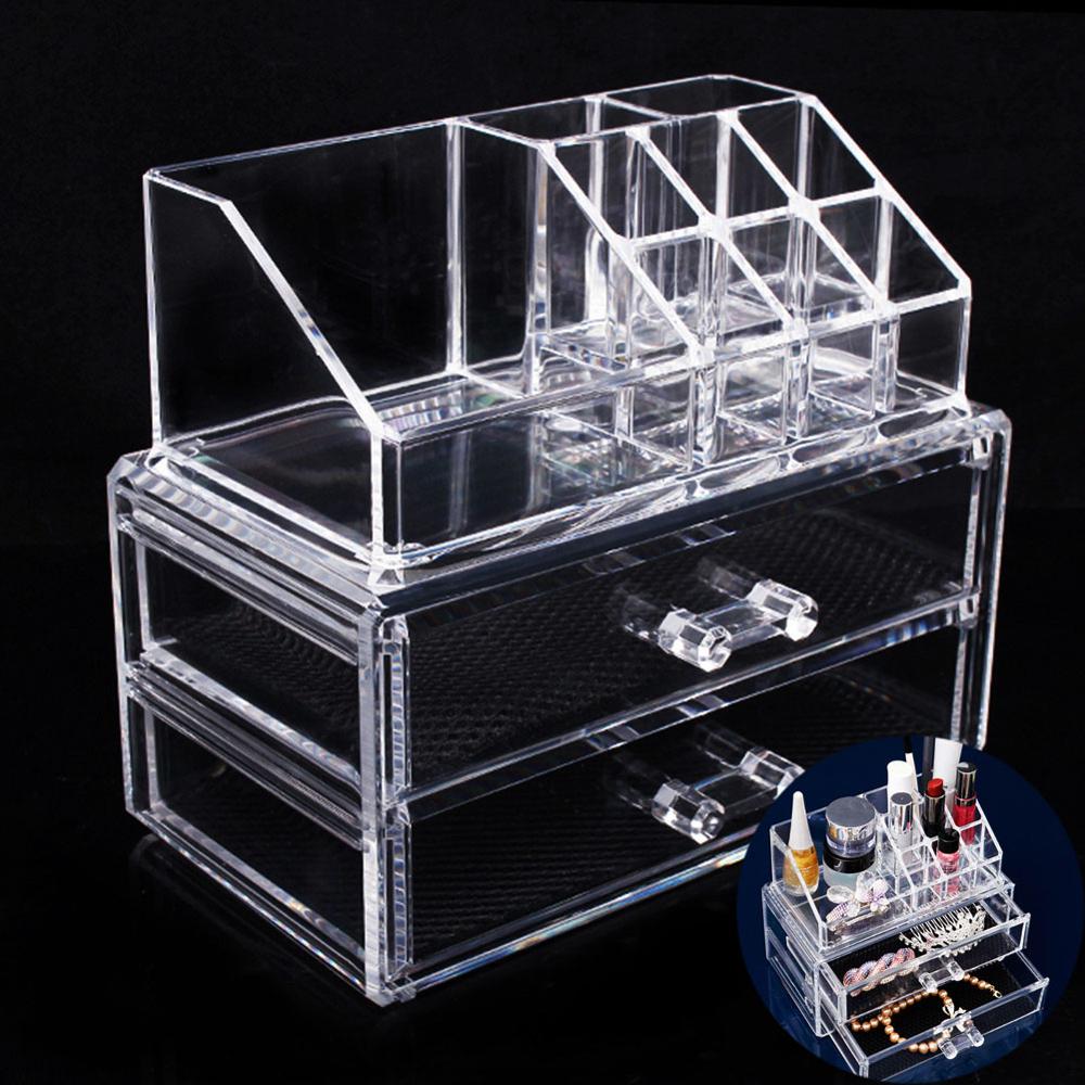 Draagbare Transparante Make-Up Organizer Opbergdoos Acryl Make-Up Display Organizer Holder Laden Box Voor Make Storage Case: WHITE