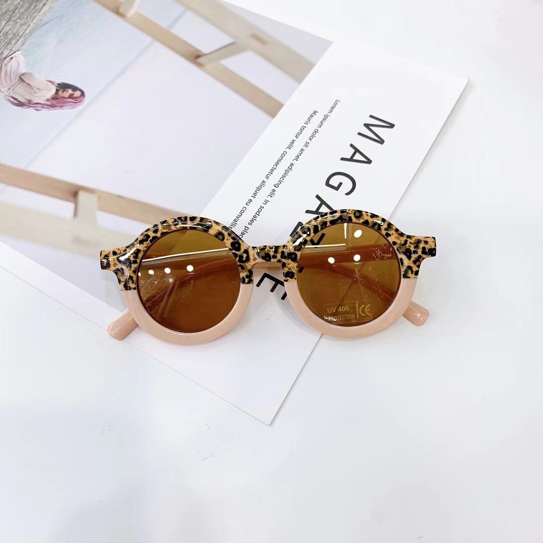 Kinderen Kids Zonnebril Zonnebril Vintage Leuke Cartoon Uv 400 Bescherming Meisjes Jongens Baby Oculos De Sol Gafas Brillen: Pink Leopard Print