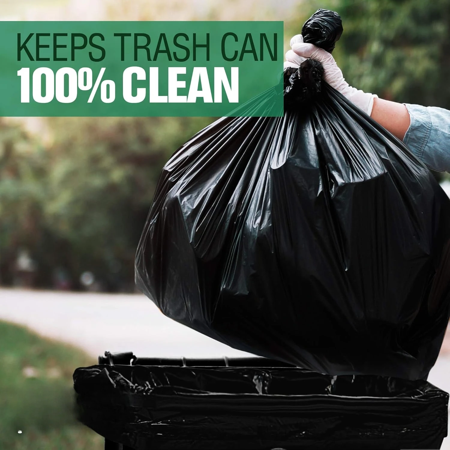 Extra grote, dikke zwarte vuilniszakken met platte bovenkant, schoonmaakzakken, zware plastic vuilniszakken voor commercieel gebruik, keukenafval en buitenafval.