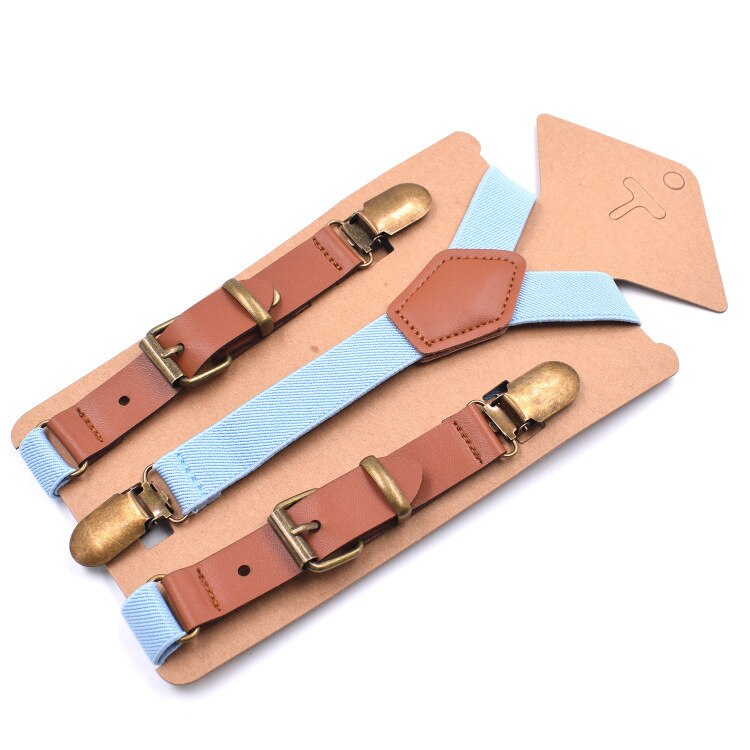 10 pcs\lot Lovely Kids Suspenders Baby Bretels Adjustable 3 Clip Braces Boys Girls Y-Back PU Leather Suspender: Sky blue