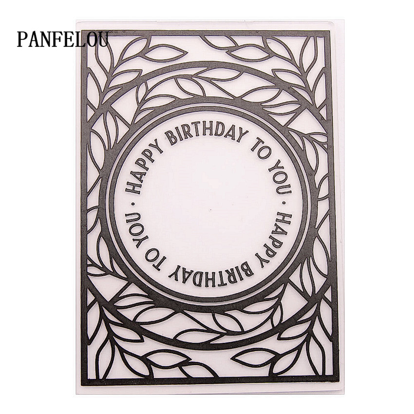PANFELOU Birthday card Embossing folders Plastic For Scrapbooking DIY Template Fondant Cake Photo Album Card Making