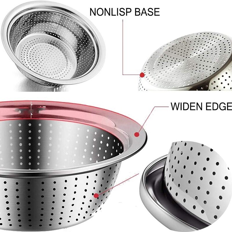 Mixing Bowl Set and Colander Salad Bowl Stainless Steel Anti-Kitchen Stacking Bowl Set Non-Stick Food Preparation Bowl