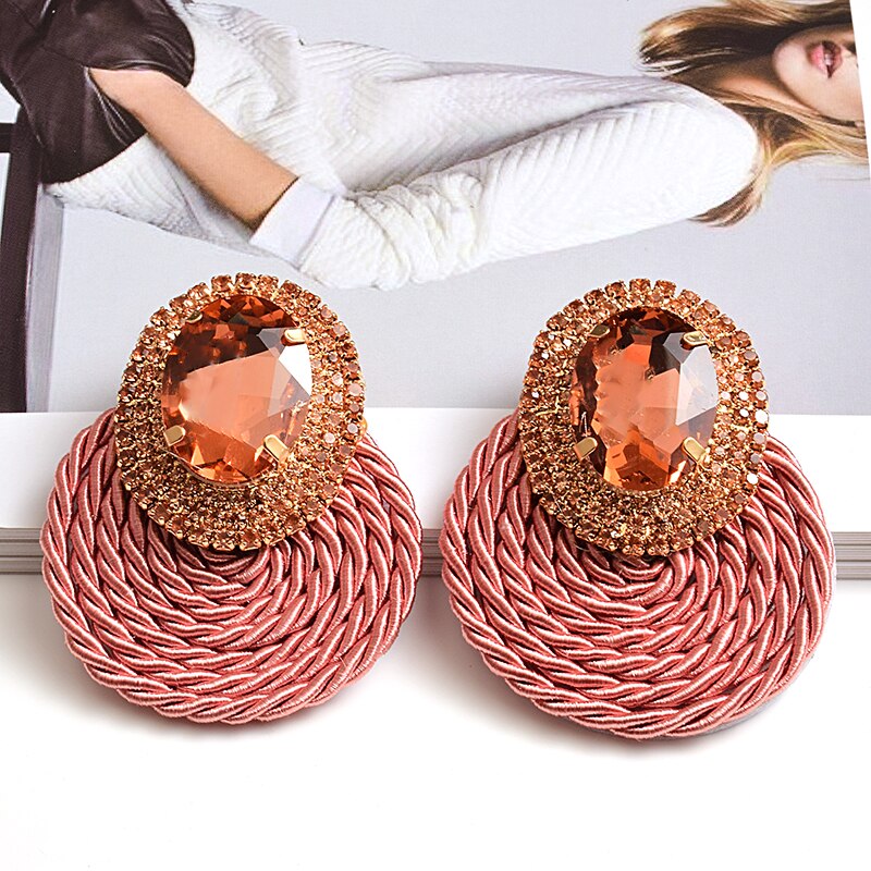 Style Colorful Crystal Earrings High Rhinestone Handmade Round Earring Jewelry Accessories For Women: Pink