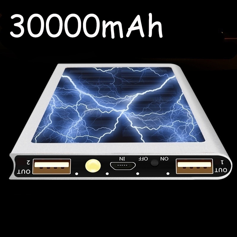 30000mAh Solar Power Bank Portable Waterproof LED Battery Powerbank Fast Charging External Battery for smart phone