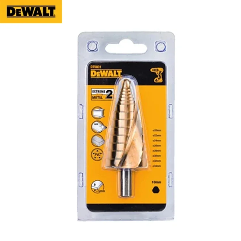 DEWALT-Broca escalonada para ampliar agujeros hexagonales 1/4, cortador de agujeros de Metal y madera recubierto de titanio, DT5026, DT5031, DT5030, DT5027