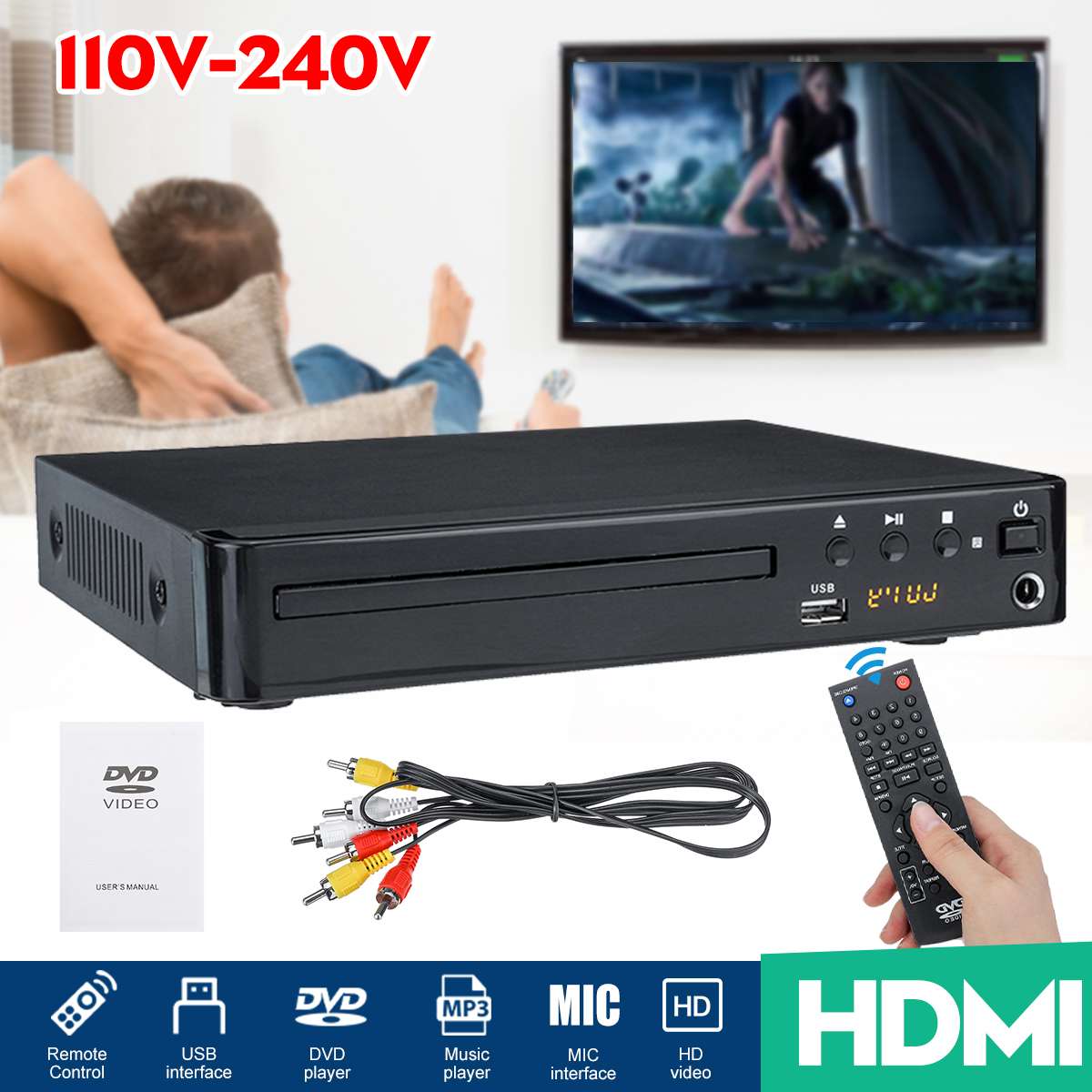 Multi System HD DVD Player LED Display Player USB 2.0 3.0 DVD Player Multimedia Digital DVD TV Support HDMI CD VCD MP3 Function