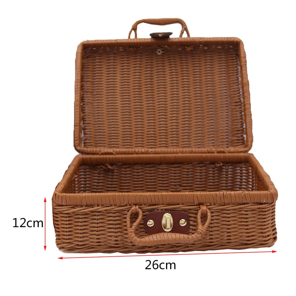 Cesta de almacenamiento Vintage de mimbre, caja de almacenamiento de mimbre, cesta de la colada de mimbre de plástico compuesto de polipropileno de 26X18X10CM