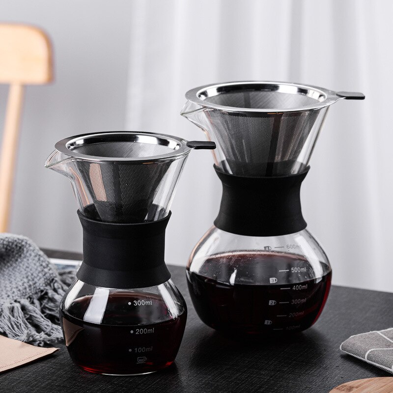 Glass Coffee Pot With Stainless Steel Filter High-Temperature Resistant Coffee Pot Espresso Coffee Machine Graduated Coffeeware