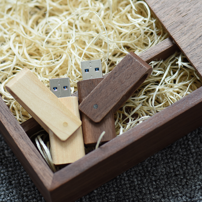 Jaster Maple Houten Squre Foto Doos & Maple Usb 2.0 4 Gb/8 Gb/16 Gb/32 gb/64 Gb Flash-geheugenstick (Custom Logo)