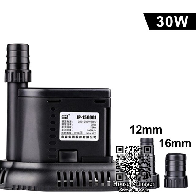 Submersible Water Pump to run bottom water in low place position, bottom inlet pump for Aquarium fish tank pond, suction pump: 30W / AU Plug adapter