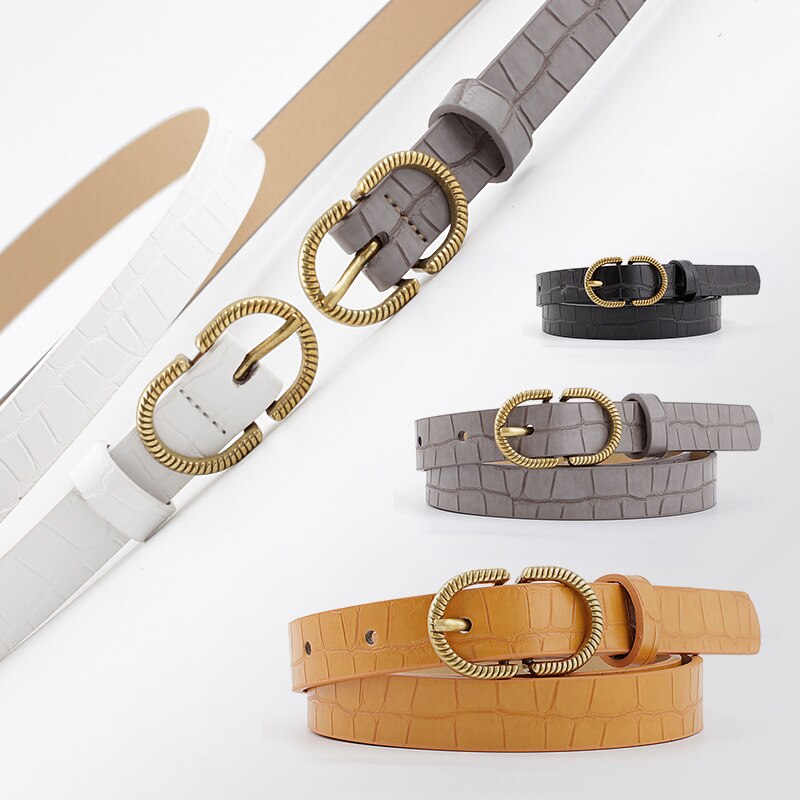Merkebelte kvinne gullspenne svart hvitt skinnbelter til kvinner kvinnelige jeans smale damer midje belte ceinture femme linning