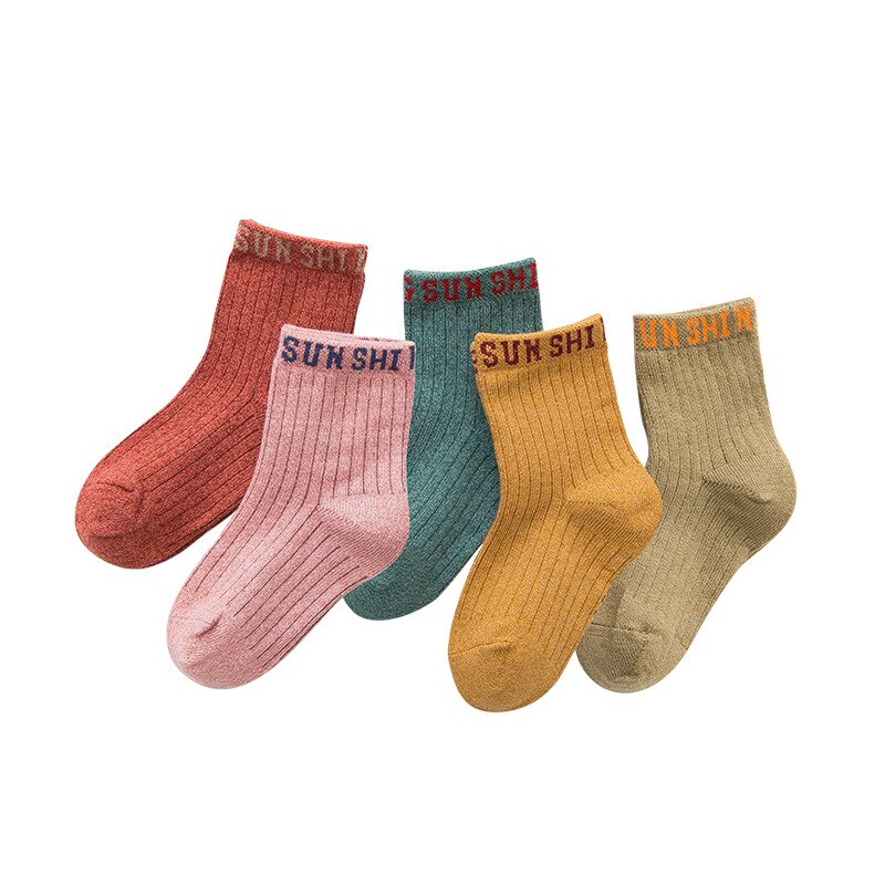 Chaussettes pour enfants, 5, paires/pack, pour garçons et filles, en coton, à la , couleur unie, rayures verticales, Tube, accessoires vêtements