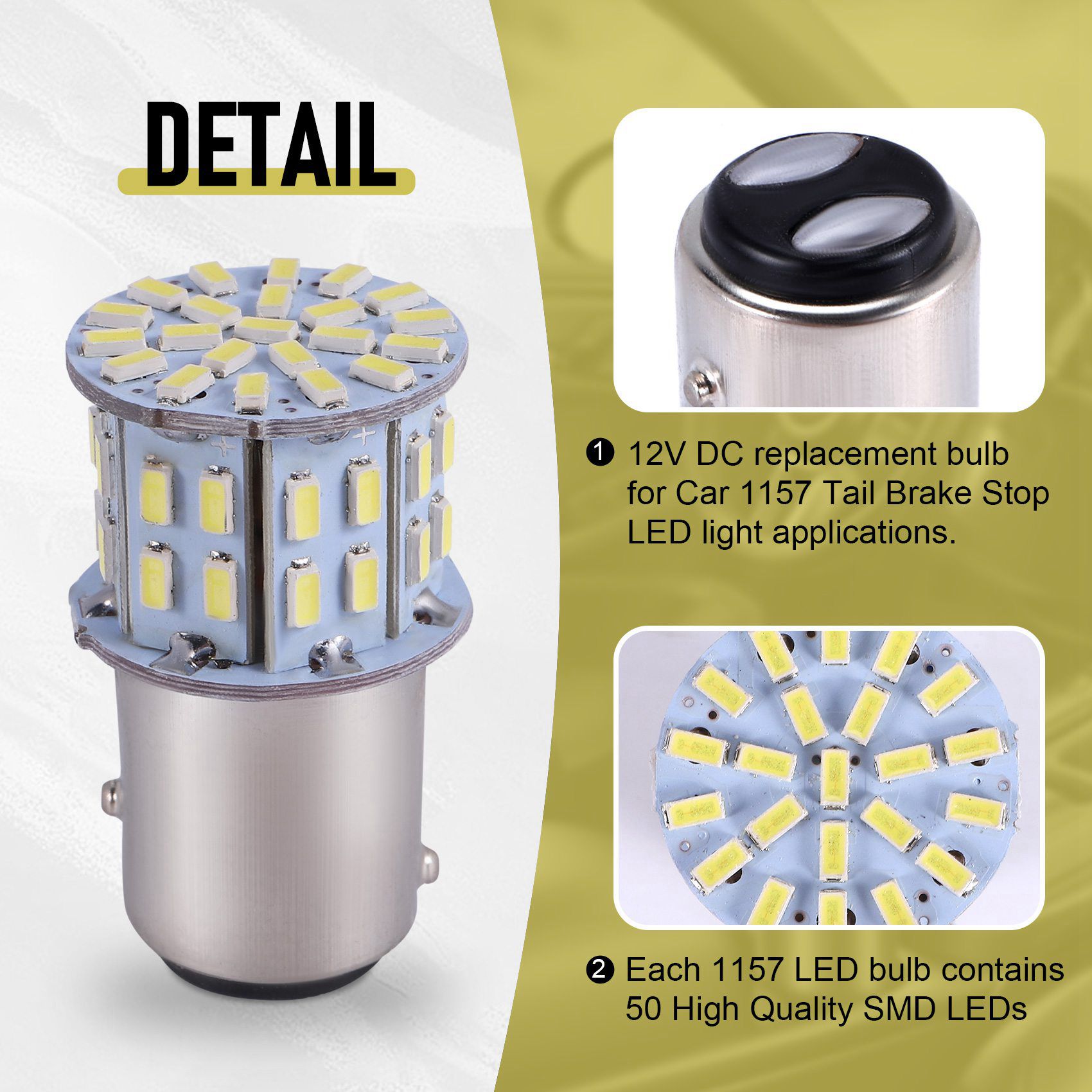 Ampoules LED de frein arrière BAY15D 12V, 6000K, blanc, 1157, 50SMD, 2 pièces