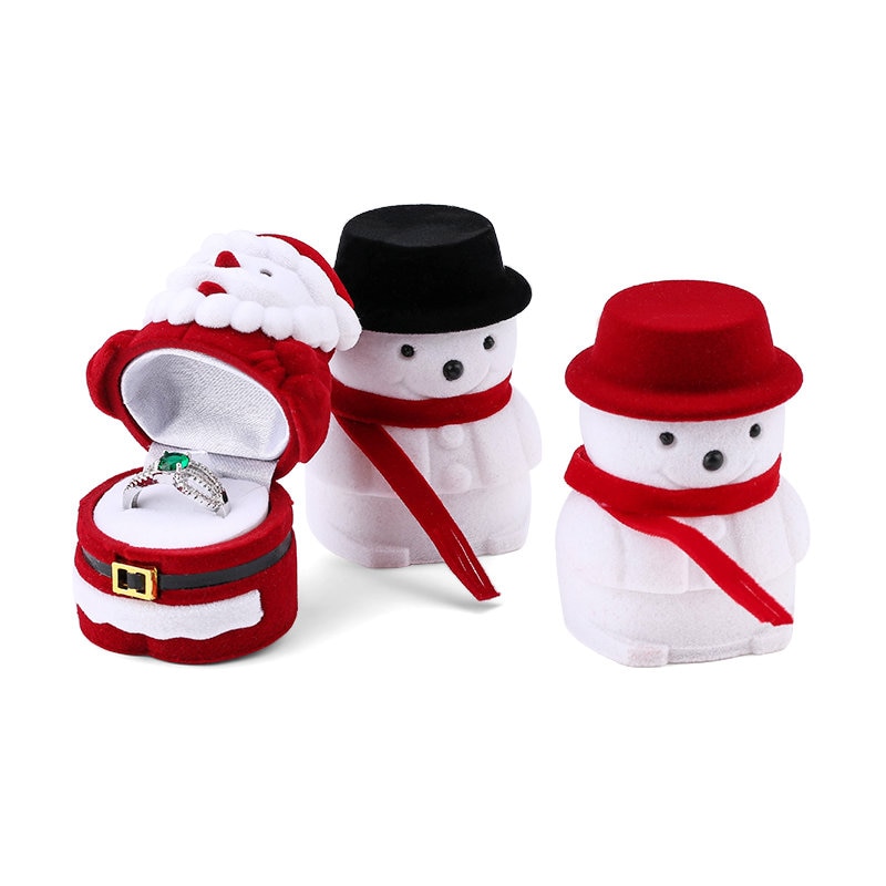 1 Stuk Sneeuwpop Fluwelen Doos Kerstman Ring Sieraden Container Voor Oorbellen Display Christmas Box Houder