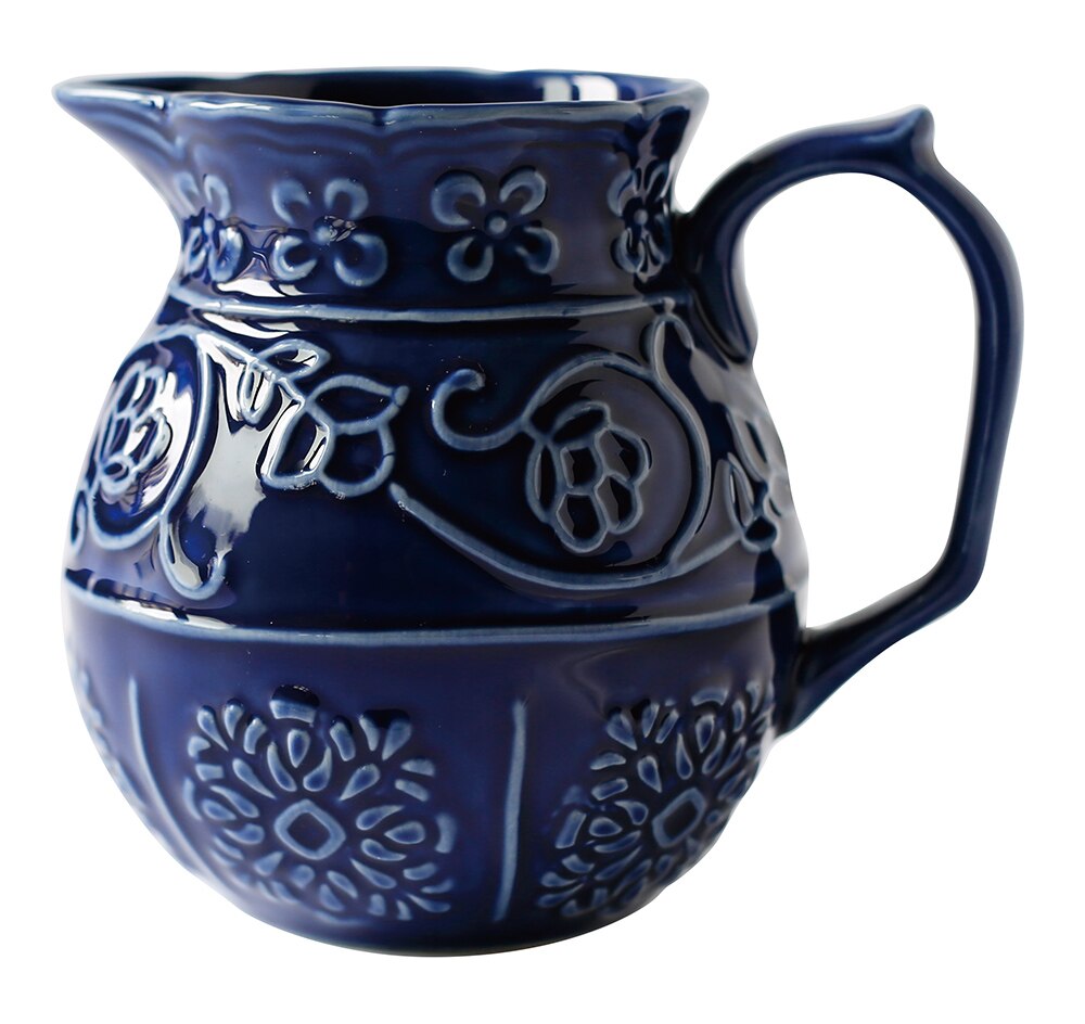 Dishes and plates Blue embossed flower dinner plate and coffee pot: Milk pot
