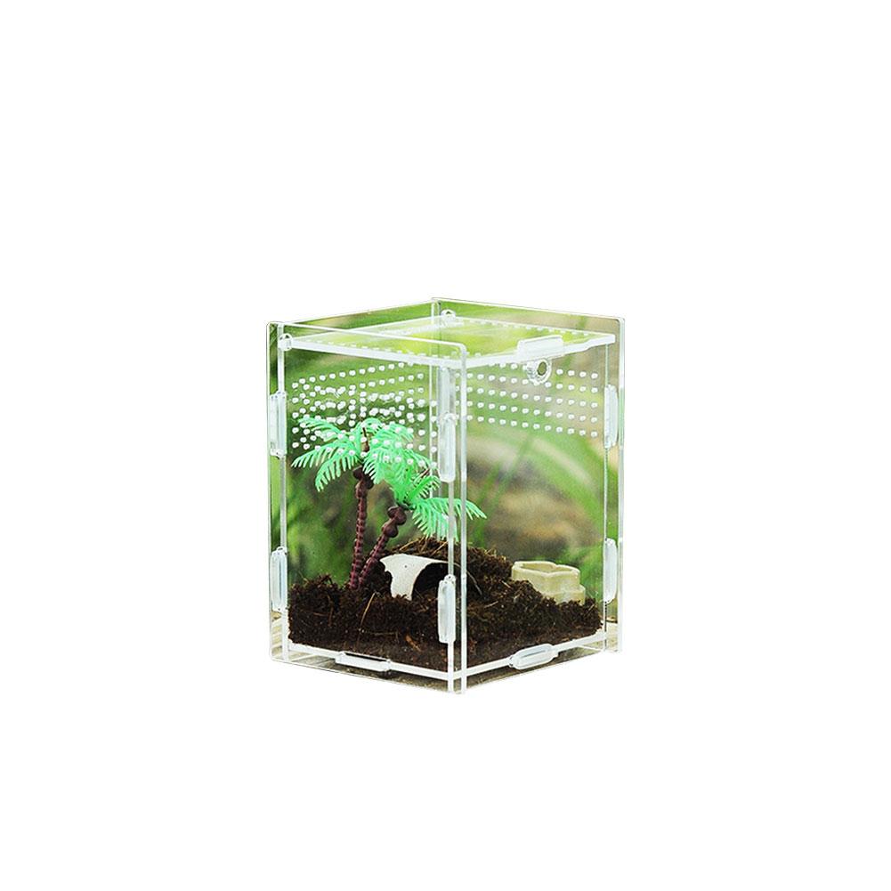 Gennemsigtig krybdyr avlsboks akryl fodringsboks 360 graders høj gennemsigtig magnetisk pet klatring terrarium på lager: 7 x 8 x 10cm