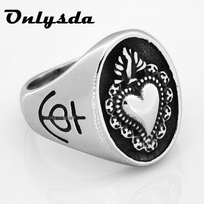 316L Stainless Steel Ladies Mens Biker Punk Sacred Heart Of Jesus God Ring Cross Amulet Jewelry For Man OSR835