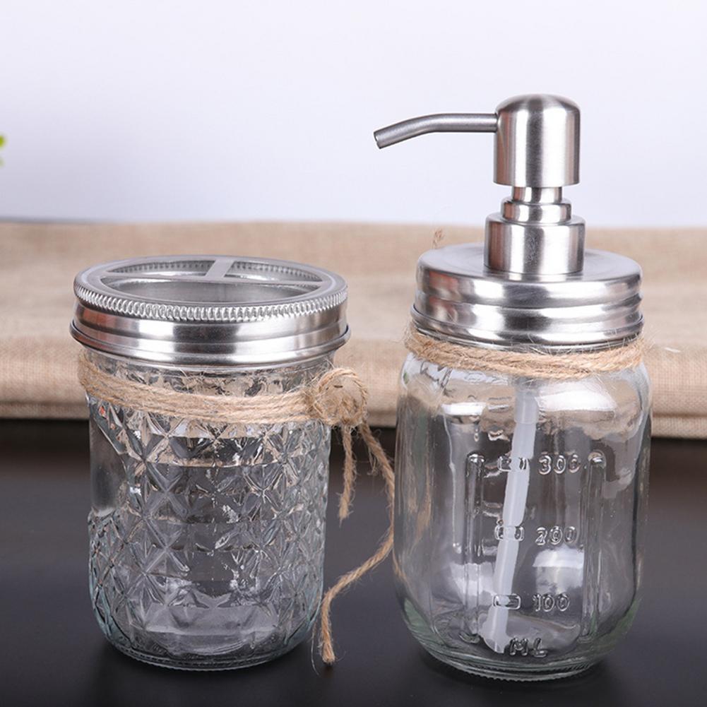 Mason Jar Soap Dispenser Holder Three Large Compartments Luxurious Bathroom Accessories Set For Toothbrushes Toothpaste Tubes