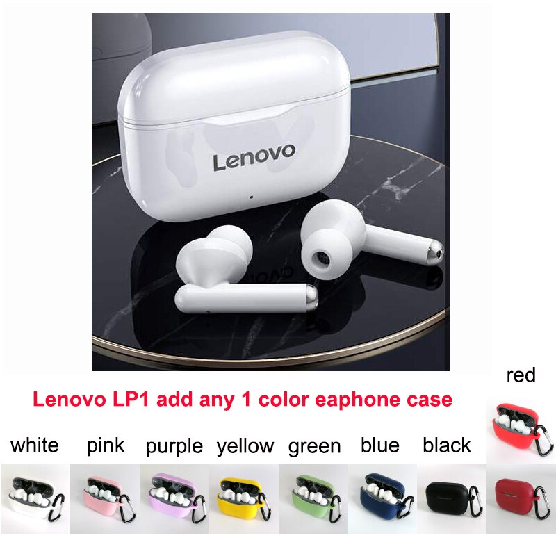 Lenovo LP1 TWS Wireless Earphone Bluetooth 5.0 Dual Stereo Noise Reduction HIFI Bass Touch Control Long Standby 300mAH Headset: white with cover