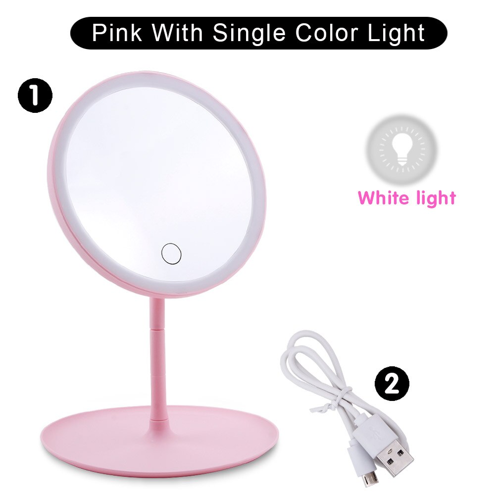 Sminkspegel spegel sminkspegel med led-belysning dagsljus led avtagbar/förvaringspekskärm bakgrundsbelyst skrivbordsspegel: Rosa enkel ljus