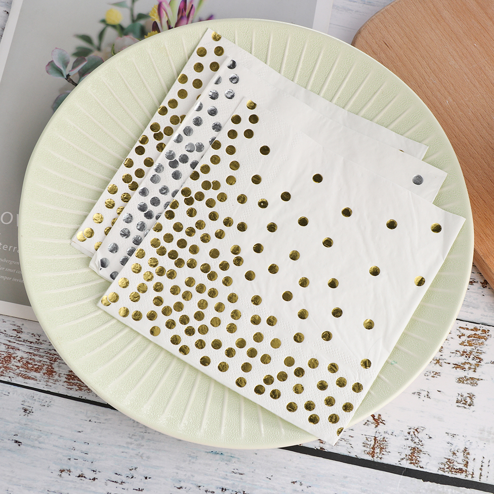 Servilleta de papel 20 piezas de papel rosa dorado con puntos para niños y niñas, servilletas decorativas para fiestas