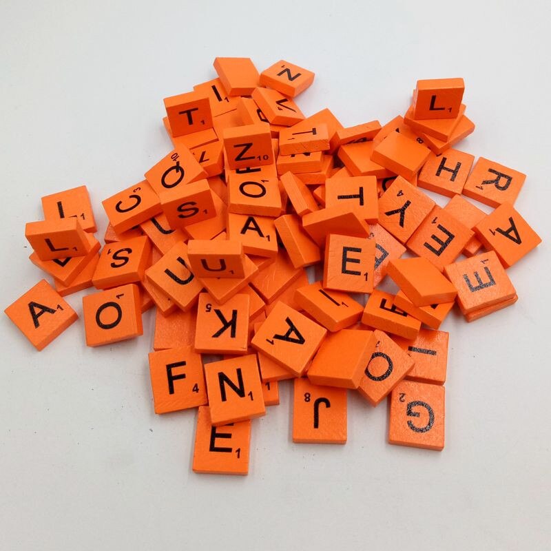 100 Scrabble de madera azulejos negro números y letras para manualidades alfabetos de madera rompecabezas educativos aprendizaje juguete puzle para niños