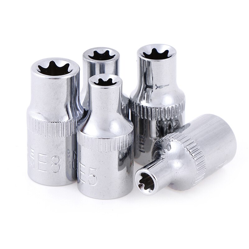 1/5pcs E-Socket Sockets 1/4 Inch(6.3mm) Torx Star Bit Female E-Socket Set Socket Nuts Set E4,E5, E6,E7, E8 Length:28mm