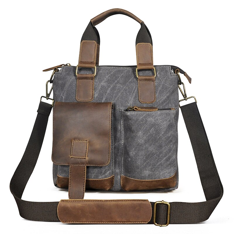 Men Original Leather Retro Business Briefcase Casual 12&quot; Laptop Travel Bag Tote Attache Messenger Bag Portfolio B259: canvas-gray