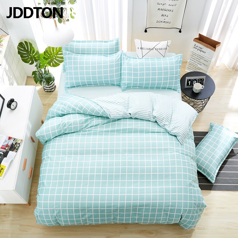 JDDTON Home Textile Fresh Mint Green Plaid Bedding Sets Bed Linen Duvet Cover Set AB Side Bed Sheet Pillowcase Cover BE088