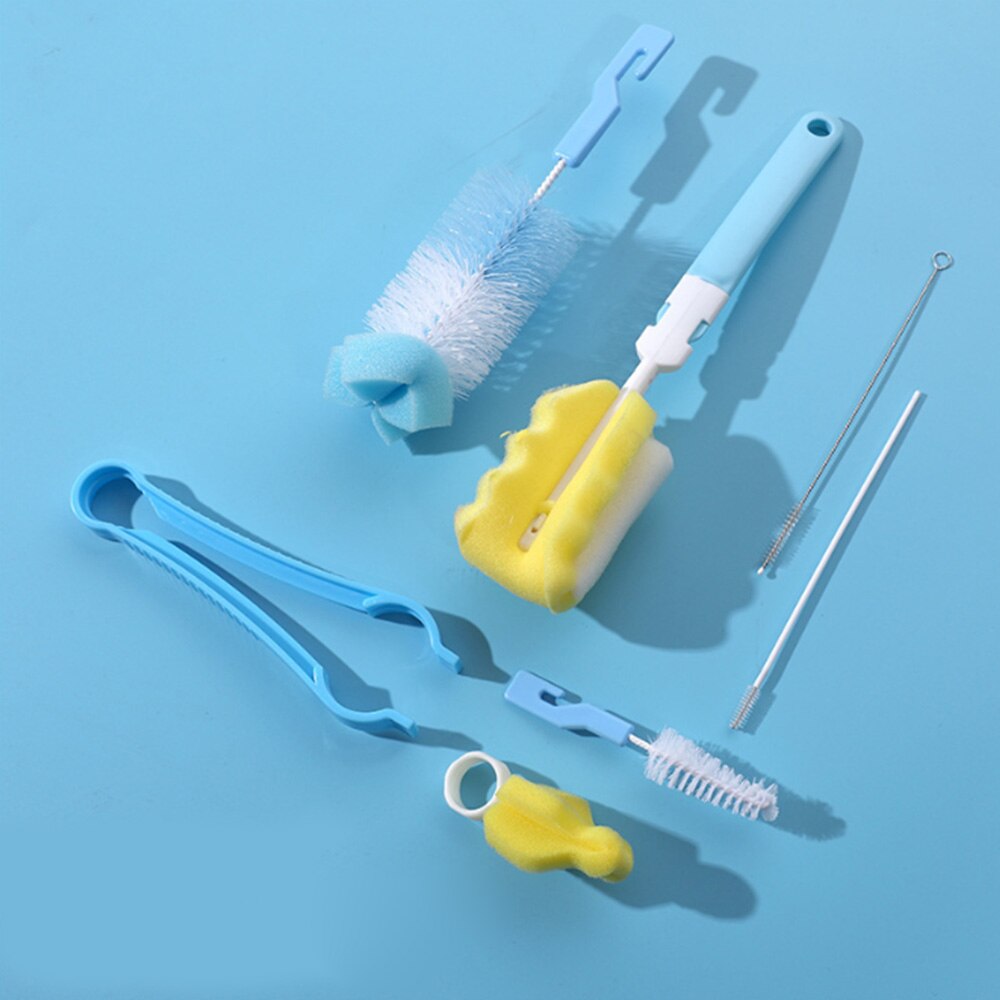 7 unidades/juego de brochas de lavado, esponja para botella de leche, utensilios con mango, tetina de tubo para niño pequeño, Juego de cepillos para taza de agua