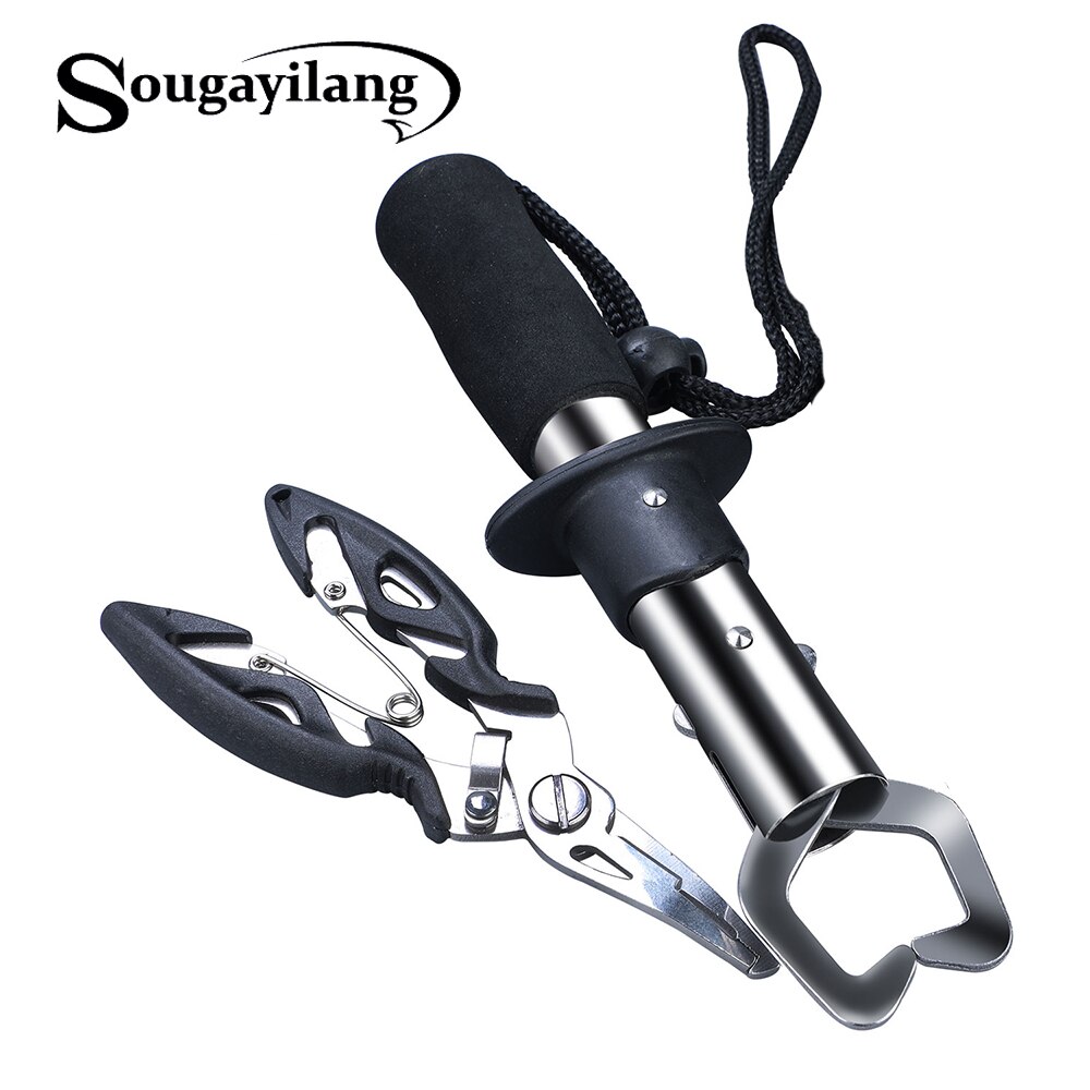 Sougayilang Stainless Steel Fishing Grip Set Control + Multifunction Outdoor Fishing Pliers Fish Tackle Fish Lip Gripper Set: Golden