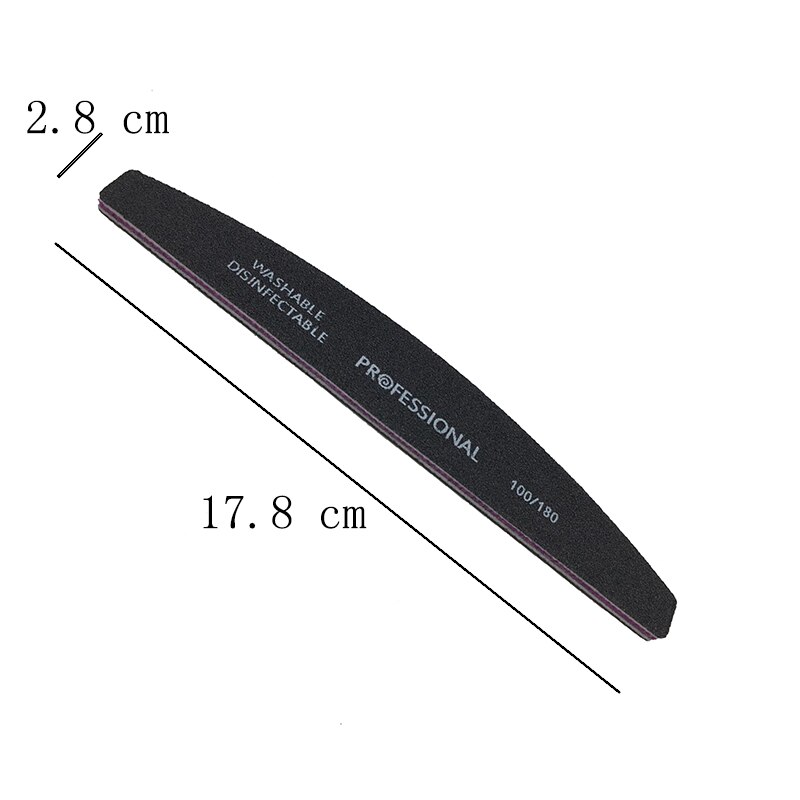 Black Nagelvijl Schuren Banaan 100/180 Nail Art Tool Wasbare Buffing Make Crescent Limas Gereedschap