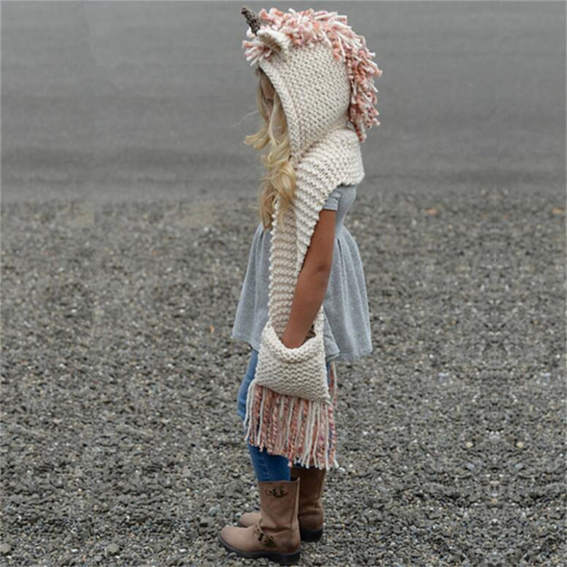 Baby Kint Unihorn Dier Cartoon Hoed voor Meisjes Warm Tassel Hand Made Kleding Winter kinderen Cap kinderen Hoed 2-8 jaar