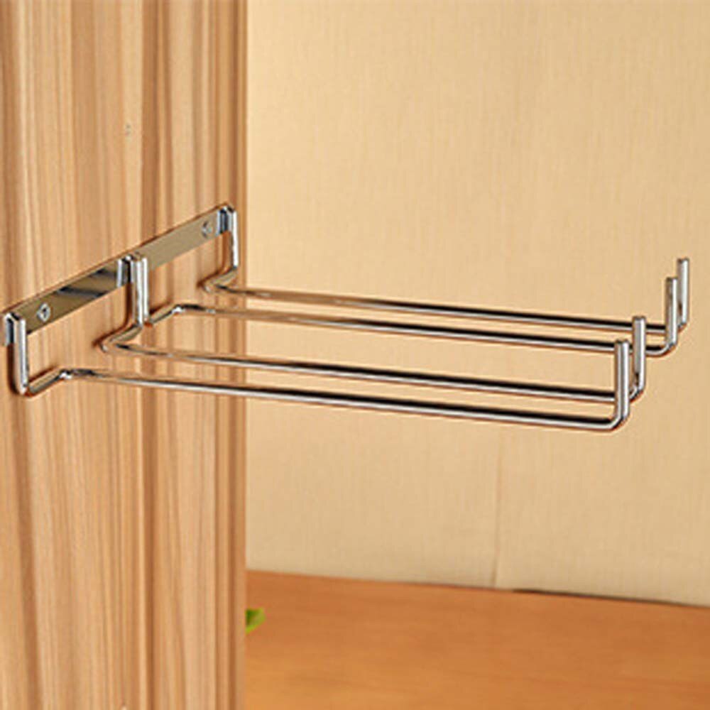Porte-verre à vin en métal suspendu | Argent/or Bar simple/Double vin verres à vin, gobelet en verre, support inversé: double silver