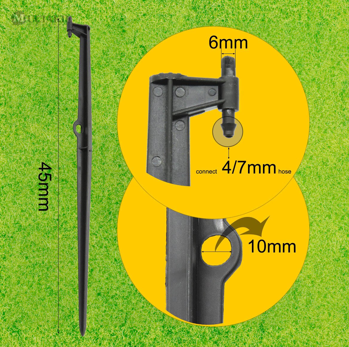 Muciakie 10 stk 45cm hødu faste staker til hage drypp vanningsspinkler 8/11 4/7mm slange pigg sprøyte slange brakett stativ