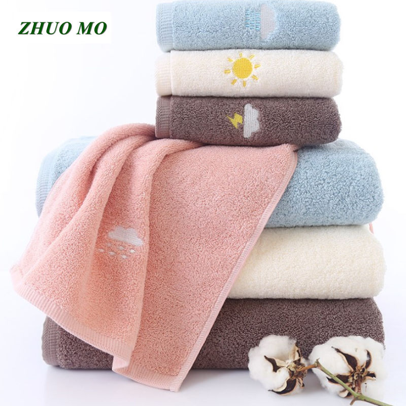 ZHUO MO Luxe Effen kleur geborduurde Handdoek set roze vs blauw 1 pc Badhanddoek badkamer en 2 stuks gezicht handdoeken voor Volwassenen
