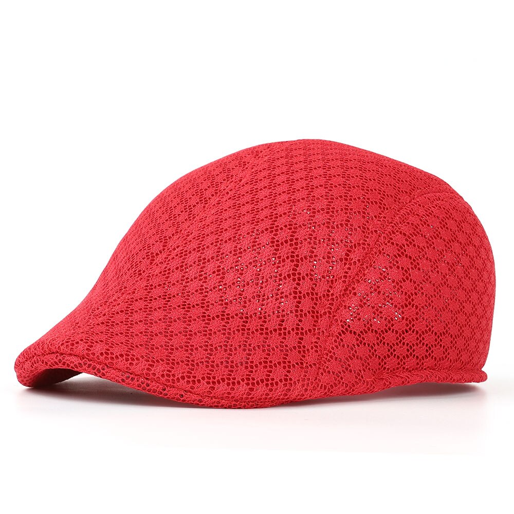 Unisex beret casual hat flat top breathable mesh hat summer solid color black white hat peaked cap sun hat: Red