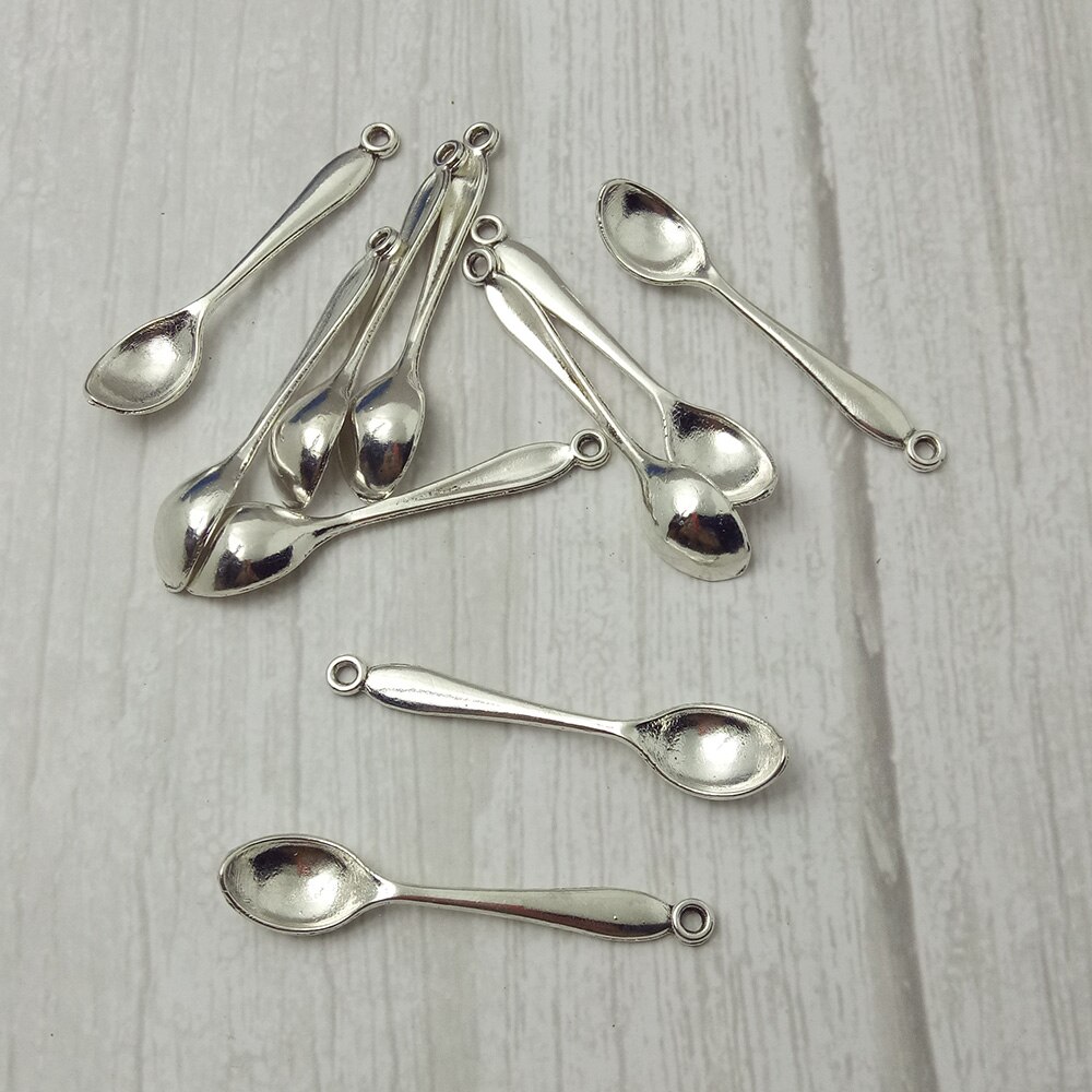 10Pcs 11X55Mm Antiek Zilver Kleur Lepel Charms Sieraden Creatieve Charm Voor Ketting Diy Sieraden Maken