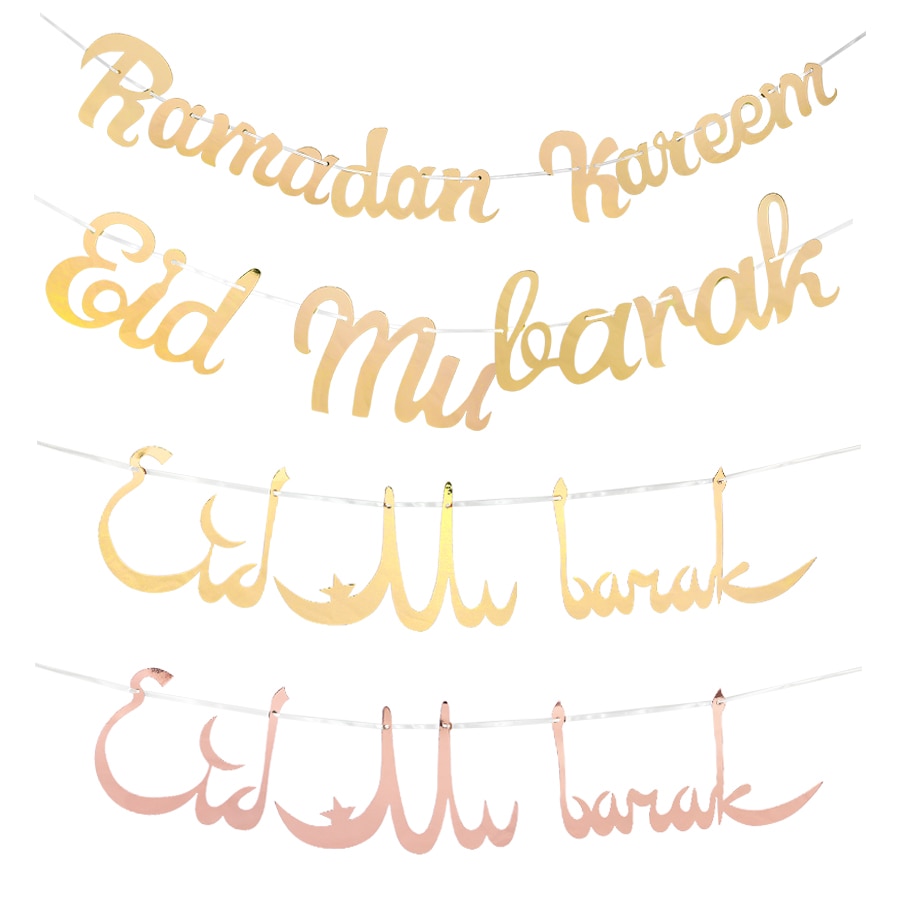 Décorations de Ramadan Kareem, banderole de banderole Eid Mubarak en papier Rose doré, décor de maison Eid al-fitr, drapeaux suspendus