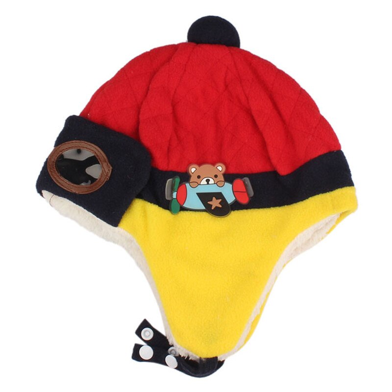 Winter Baby Kids Hoeden Lei Feng Cap Imiation Bont Jongen Meisje Winter Warm Glazen Beanie Pilot Haak Kind Oorklep Hoed katoen Blend: Red