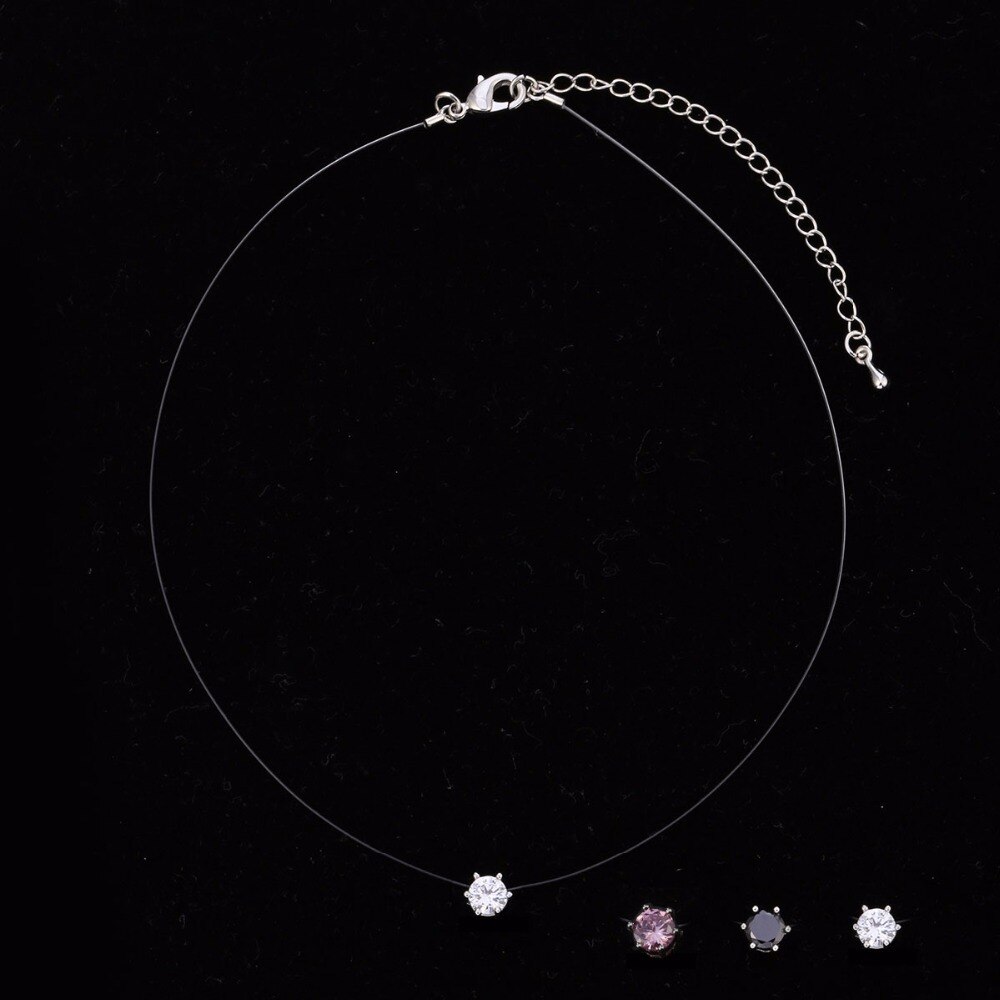 Transparen Linea di Cristallo Della Collana Del Choker Donne Invisibile di Pesce Catena Con Il Real Zirconia Collane &amp; Pendenti con gemme e perle Dei Monili del Regalo Collier