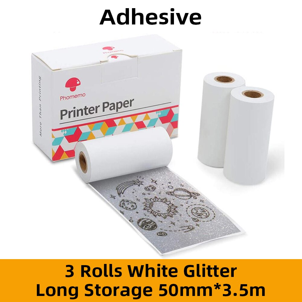 Papel Phomemo Sticky Thermisch Papier Printable Foto Papier Voor M02/M02S/M02Pro Mini Printer: White Glitter
