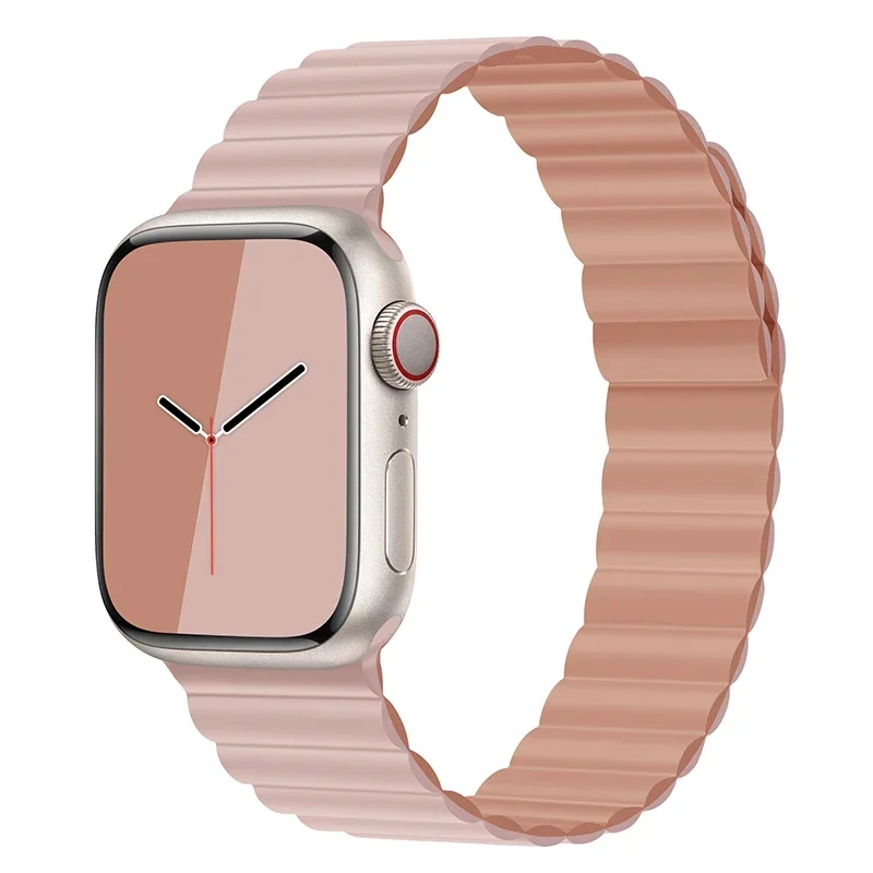 Magnetisk rem til apple watch series 7 band 45mm 41mm silikone urrem iwatch series  s 3 5 4 6 se 38mm 40mm 42mm 44mm: Beige / 14mm