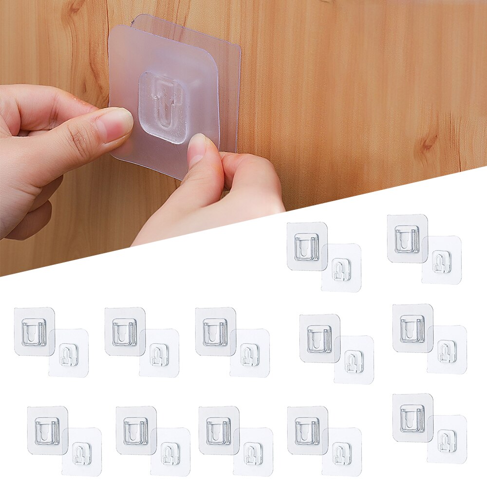 Double-Sided Adhesive Wall Hooks Wall Mounted Adhesive Storage Hooks Multi-Purpose Wall Hanger For Kitchen Bathroom Living Room