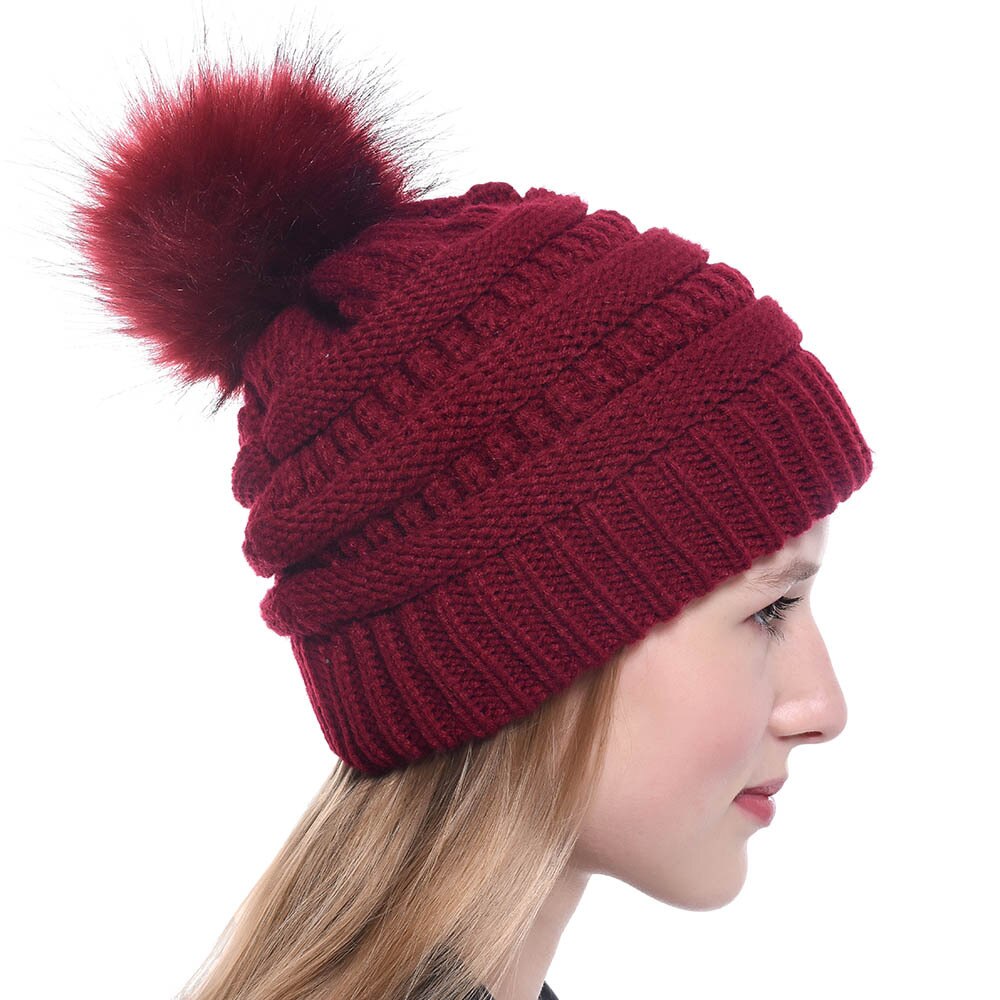 hats for women beanies Winter Wool Ball Hat Women's Knitting Hats Casual Caps Keep Warm Women Turbans