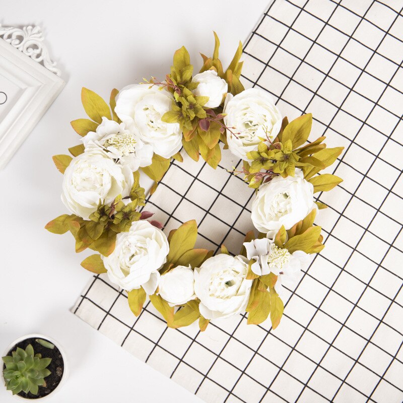 Artificial Flower Wreath Peony Wreath Spring Round Wreath for The Front Door Party Wedding Home Decor Pink Flower Garland Ring: A6