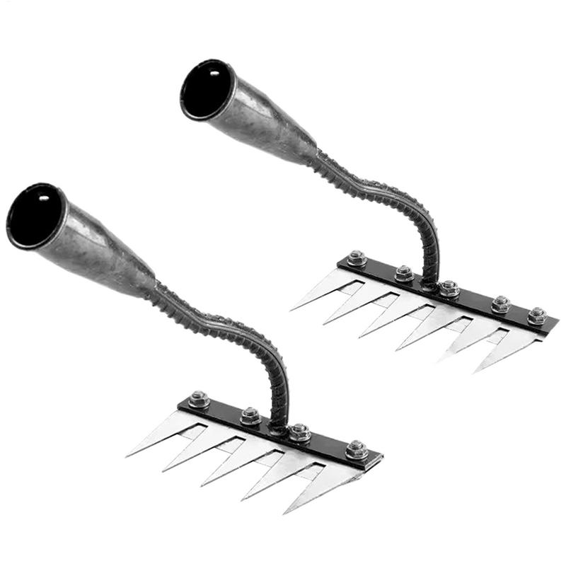 Rastrillo de mano de jardín de acero al carbono extraíble, herramienta de granja, deshierbe, grada de clavos agrícola, grada de Metal, herramienta de deshierbe de jardín, 5/6 dientes