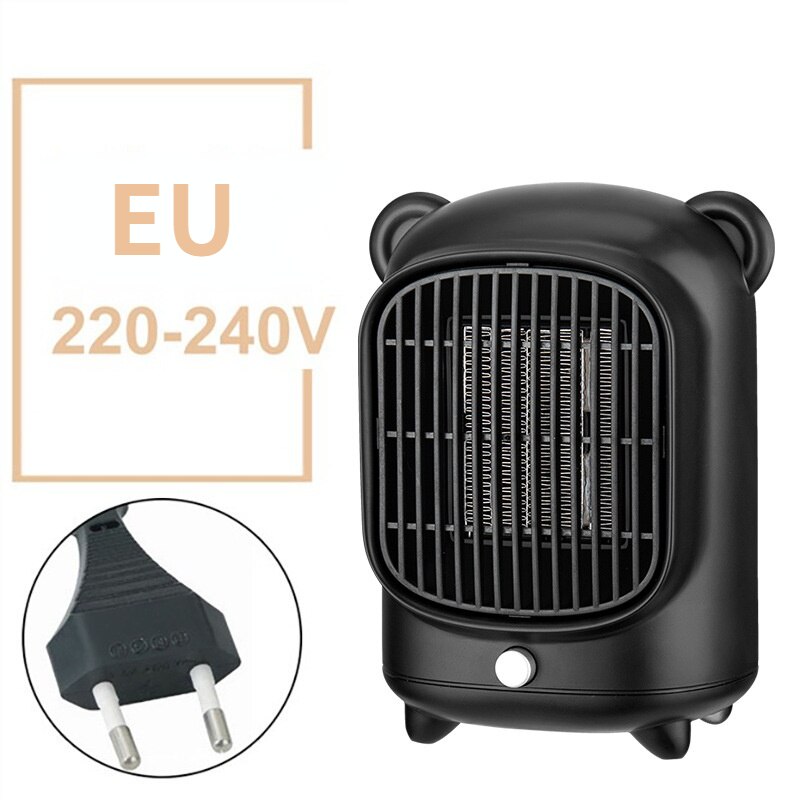 Wind Heizung Mini Erwärmung Fan Tragbare Haushalt Schlafzimmer 110V 220V 500W Überhitzung Schutz Elektrische Desktop Schnelle Luft heizung Fan: EU 220V-240V BLACK